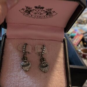 Juicy Couture Vintage Black & Gold Gift Box Will Heart Rhinestone Pierced Erngs